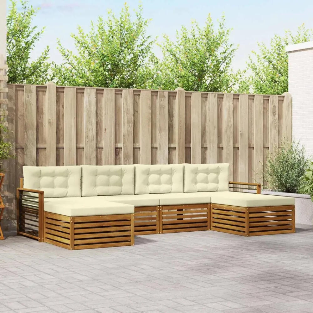 Sofa-Sets 6 pcs Natuurlijk en Crème Massief Acaciahout>vidaXL Outlet