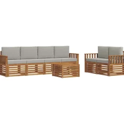 Sofa-Sets 7 pcs Natuurlijk en Lichtgrijs Massief Acaciahout>vidaXL Outlet