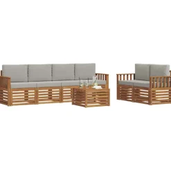 Sofa-Sets 7 pcs Natuurlijk en Lichtgrijs Massief Acaciahout><noscript><img width=