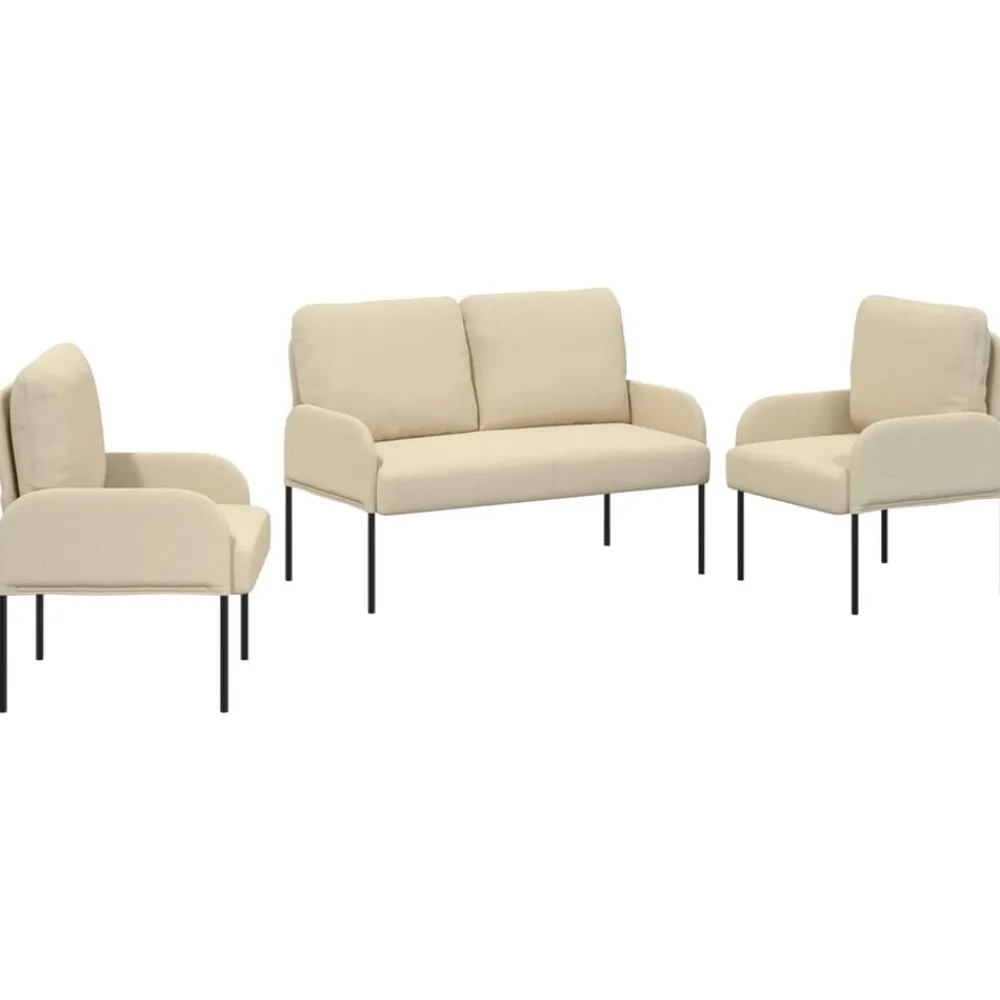 Banken*vidaXL Sofa-Sets met kussen 3 pcs Crème 115 x 56 x 80 cm Multiplex Crème