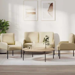 Banken*vidaXL Sofa-Sets met kussen 3 pcs Crème 115 x 56 x 80 cm Multiplex Cr&egrave;me
