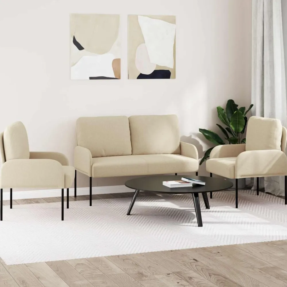 Banken*vidaXL Sofa-Sets met kussen 3 pcs Crème 115 x 56 x 80 cm Multiplex Crème