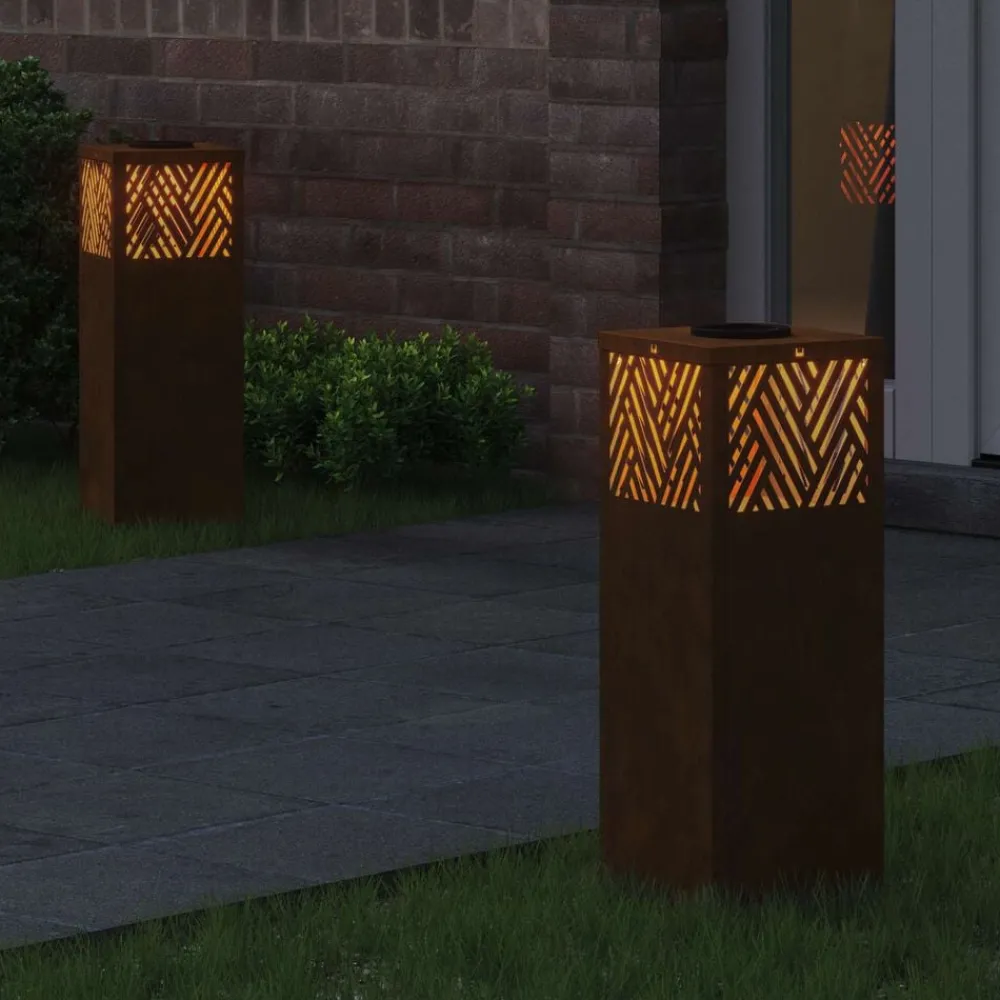 Verlichting*vidaXL Solar LED Pad Licht 2 pcs Brons Cortenstaal