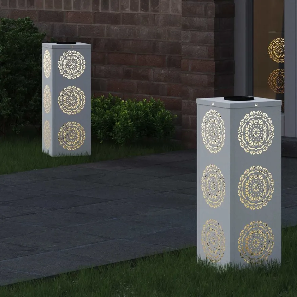 Verlichting*vidaXL Solar LED Pad Licht 2 pcs Koudgewalst staal Wit