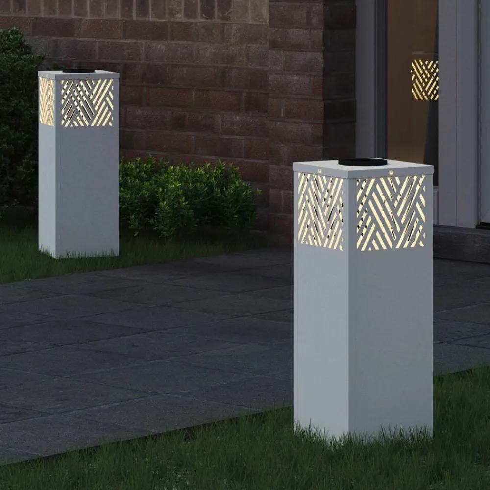 Verlichting*vidaXL Solar LED Pad Licht 2 pcs Koudgewalst staal Wit