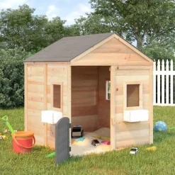 Speelhuis met afsluitbare deur en bloempotten massief vurenhout><noscript><img width=