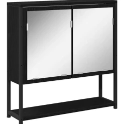 Kasten & Opbergmeubelen*vidaXL Spiegelkast met plank 60 x 16 x 60 cm Bewerkt hout Zwart eiken
