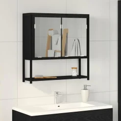 Kasten & Opbergmeubelen*vidaXL Spiegelkast met plank 60 x 16 x 60 cm Bewerkt hout Zwart eiken