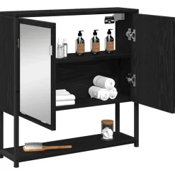 Kasten & Opbergmeubelen*vidaXL Spiegelkast met plank 60 x 16 x 60 cm Bewerkt hout Zwart eiken