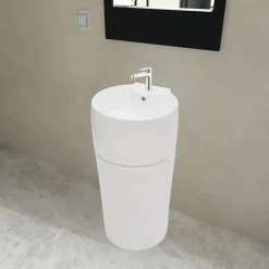 Sanitair & Loodgietersbenodigdheden*vidaXL Staande wastafel met overloop en kraangat rond keramiek Wit