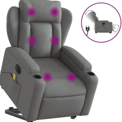 Stoelen*vidaXL Sta-op-massagestoel elektrisch verstelbaar stof Donkergrijs