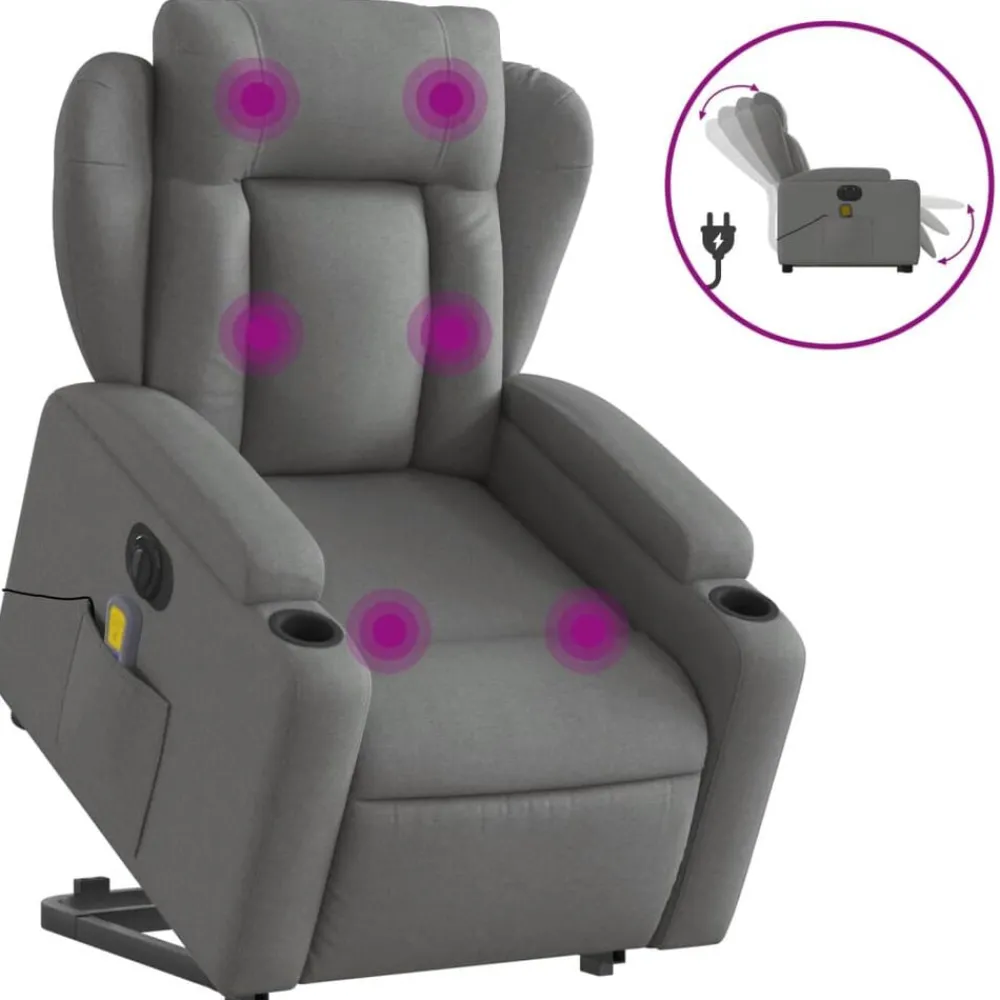 Stoelen*vidaXL Sta-op-massagestoel elektrisch verstelbaar stof Donkergrijs