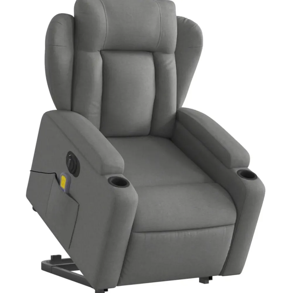 Stoelen*vidaXL Sta-op-massagestoel elektrisch verstelbaar stof Donkergrijs