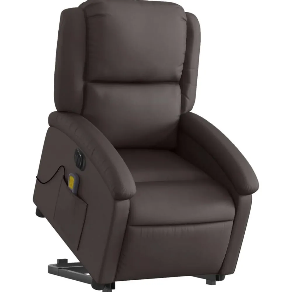 Stoelen*vidaXL Sta-op-massagestoel elektrisch echt leer Donkerbruin