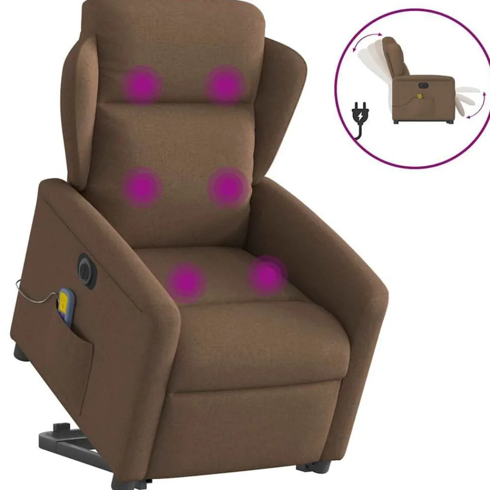 Stoelen*vidaXL Sta-op-massagestoel elektrisch verstelbaar stof Bruin