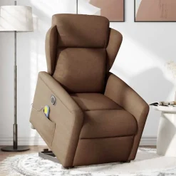 Stoelen*vidaXL Sta-op-massagestoel elektrisch verstelbaar stof Bruin