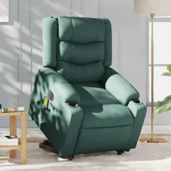 Stoelen*vidaXL Sta-op-massagestoel elektrisch verstelbaar stof Donkergroen