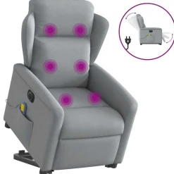 Stoelen*vidaXL Sta-op-massagestoel elektrisch verstelbaar stof Lichtgrijs