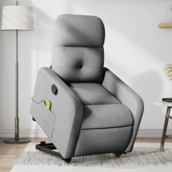 Stoelen*vidaXL Sta-op-massagestoel verstelbaar stof Lichtgrijs