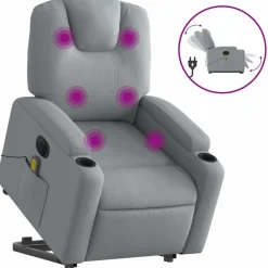 Stoelen*vidaXL Sta-op-massagestoel elektrisch verstelbaar stof Lichtgrijs