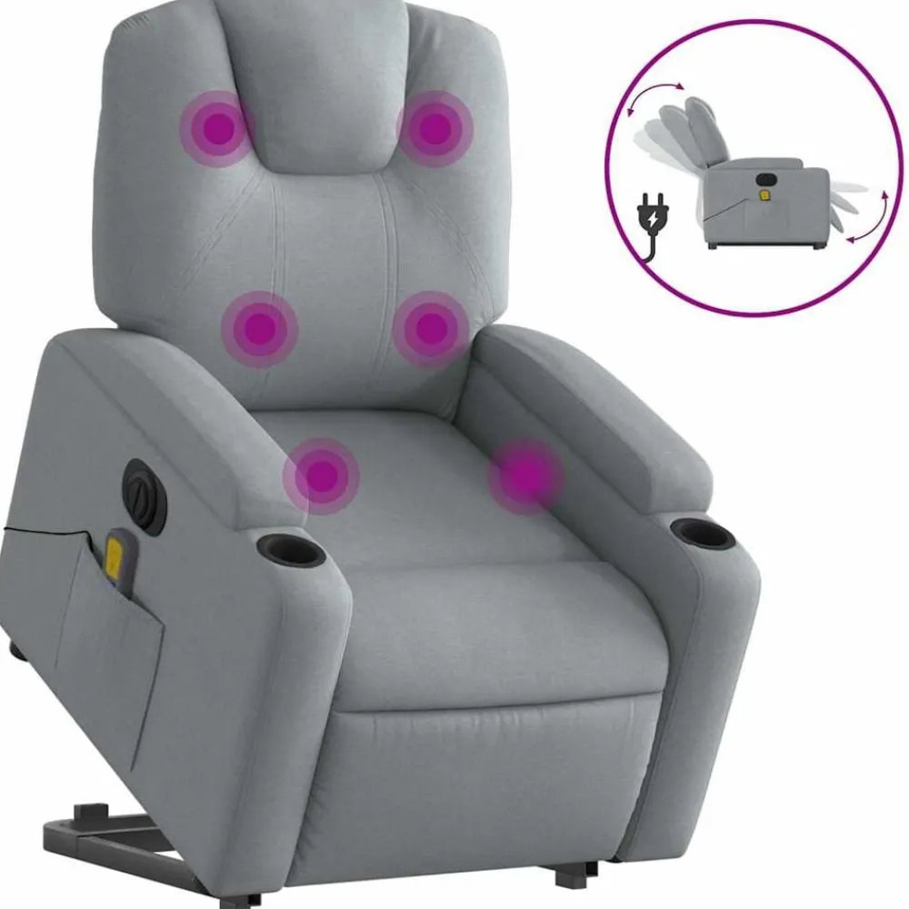 Stoelen*vidaXL Sta-op-massagestoel elektrisch verstelbaar stof Lichtgrijs