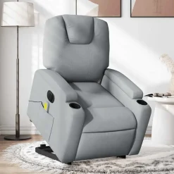 Stoelen*vidaXL Sta-op-massagestoel elektrisch verstelbaar stof Lichtgrijs