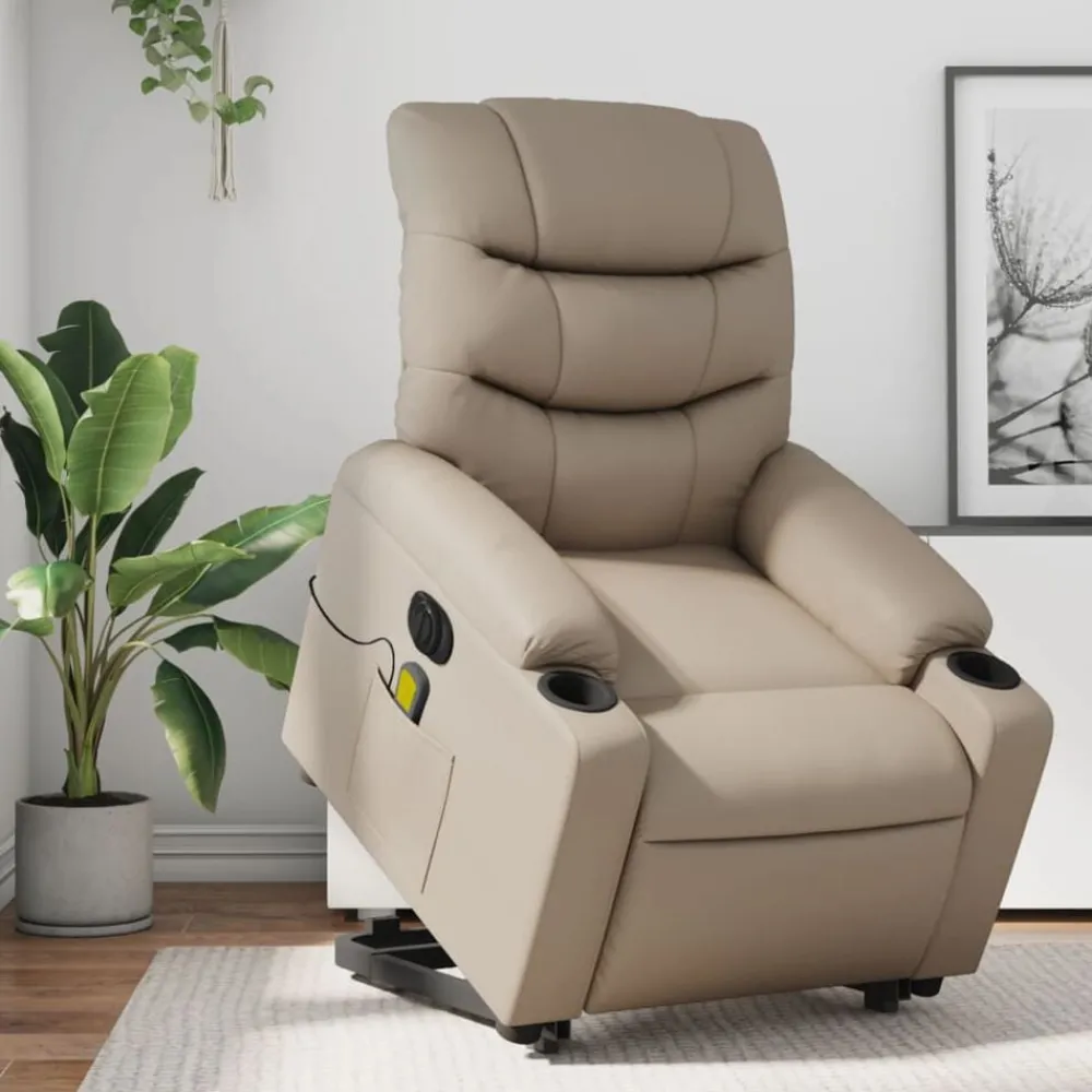 Stoelen*vidaXL Sta-op-massagestoel elektrisch kunstleer kleurig Cappuccino