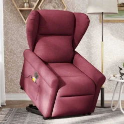 Stoelen*vidaXL Sta-op-massagestoel elektrisch verstelbaar stof Wijnrood
