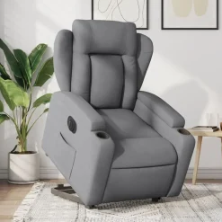 Stoelen*vidaXL Sta-op-stoel elektrisch verstelbaar stof Lichtgrijs