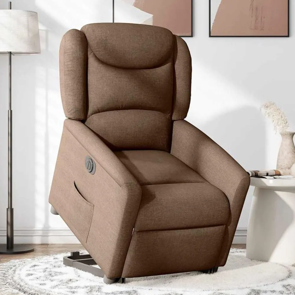 Stoelen*vidaXL Sta-op-stoel elektrisch verstelbaar stof Bruin