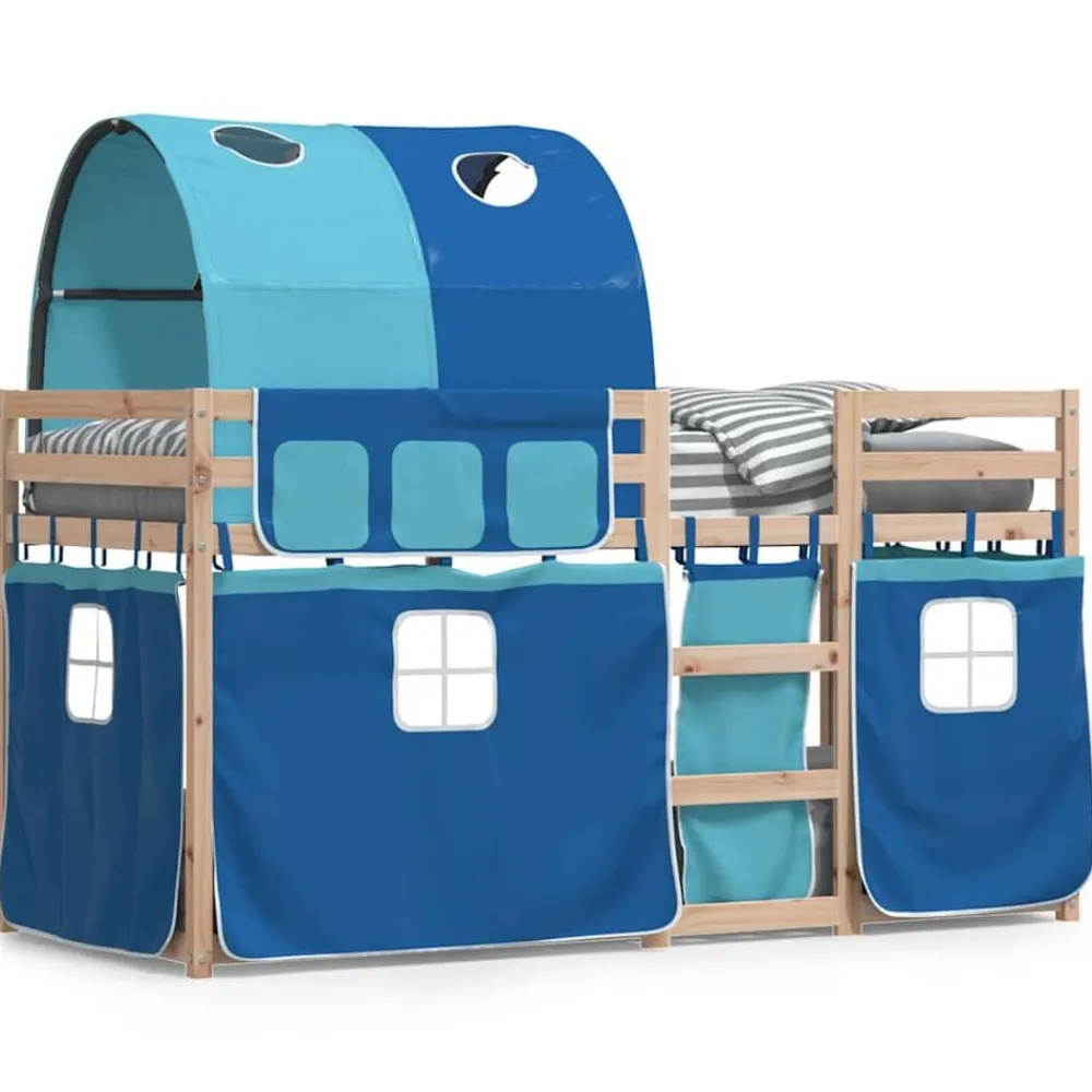 Bedden & Accessoires*vidaXL Stapelbed met gordijnen 80x200 cm massief grenenhout Blauw