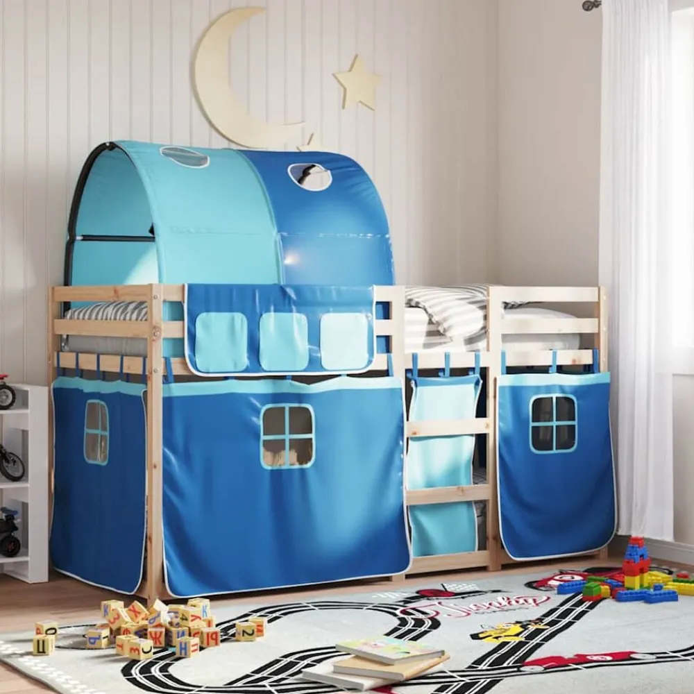Bedden & Accessoires*vidaXL Stapelbed met gordijnen 80x200 cm massief grenenhout Blauw