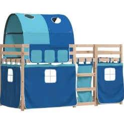 Bedden & Accessoires*vidaXL Stapelbed met gordijnen 80x200 cm massief grenenhout Blauw
