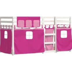 Bedden & Accessoires*vidaXL Stapelbed met gordijnen 90x200 cm grenenhout roze Wit en roze