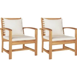 Stoel 2 Stuk Bruin en Crème 65 x 60 x 76,5 cm Massief Teakhout>vidaXL Sale