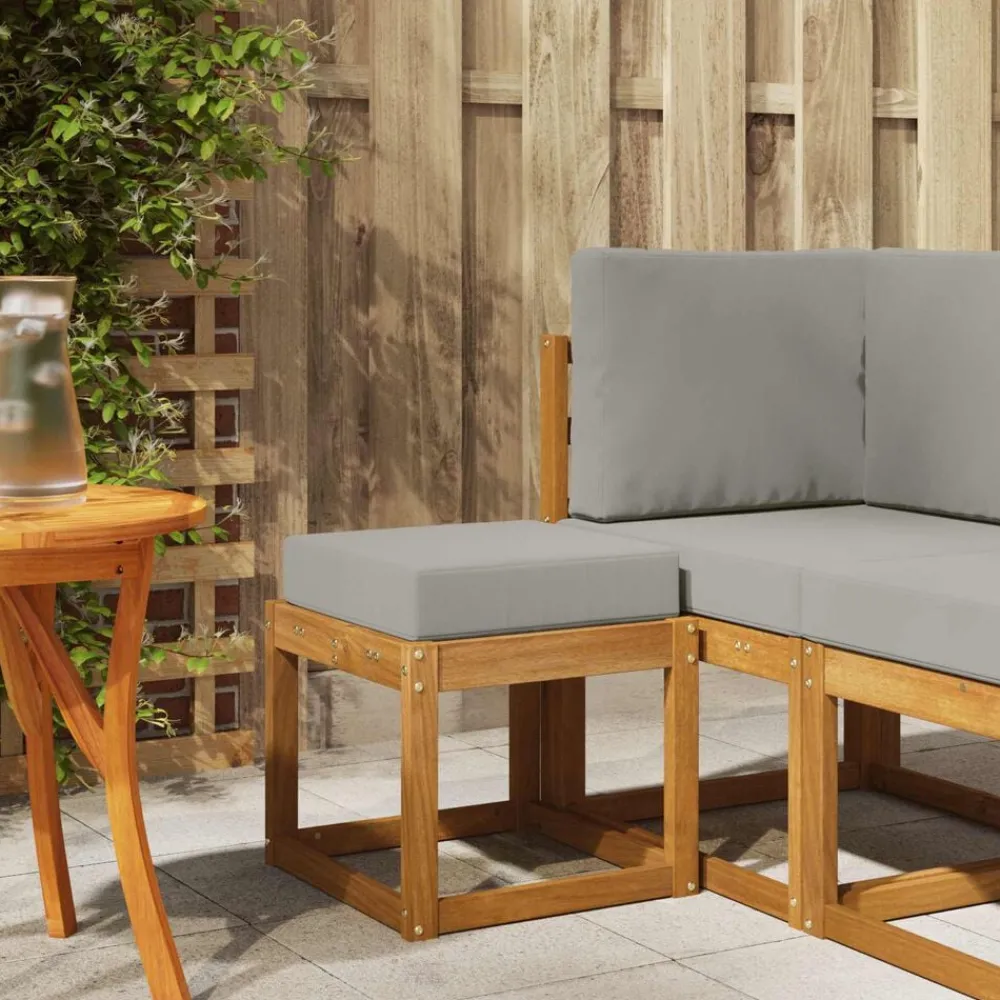 Tuinmeubelen*vidaXL Stoelbank met kussen Natuurlijk en Lichtgrijs 43 x 43 x 37 cm Naturel en lichtgrijs