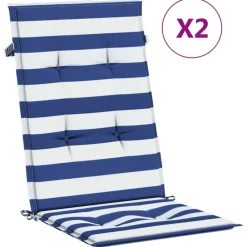 Stoelkussens 2 st hoge rug gestreepte stof wit en blauw>vidaXL New