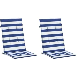 Stoelkussens 2 st hoge rug gestreepte stof wit en blauw><noscript><img width=