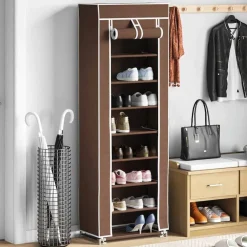 Huishoudelijke Benodigdheden*vidaXL Stoffen schoenenrek met hoes 162 x 57 x 29 cm Bruin