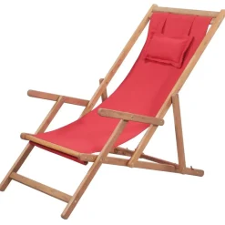 Tuinmeubelen*vidaXL Strandstoel inklapbaar stof en houten frame Rood