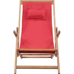 Tuinmeubelen*vidaXL Strandstoel inklapbaar stof en houten frame Rood