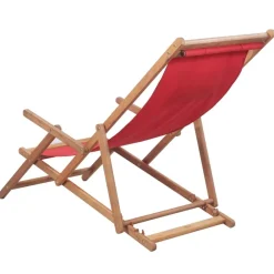 Tuinmeubelen*vidaXL Strandstoel inklapbaar stof en houten frame Rood