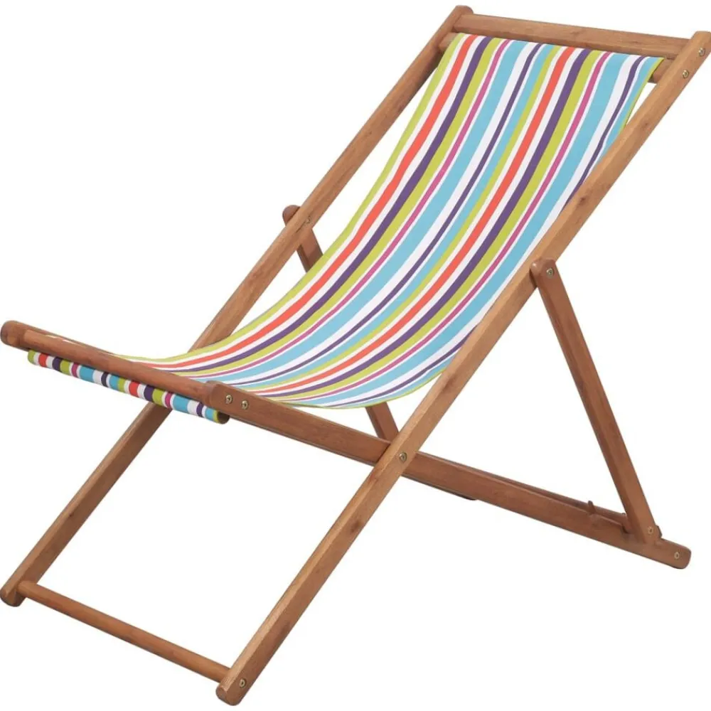 Tuinmeubelen*vidaXL Strandstoel inklapbaar stof en houten frame meerkleurig Multikleur