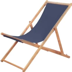 Tuinmeubelen*vidaXL Strandstoel inklapbaar stof en houten frame Blauw