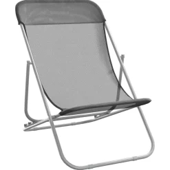 Tuinmeubelen*vidaXL Strandstoelen 2 st textileen en gepoedercoat staal Grijs