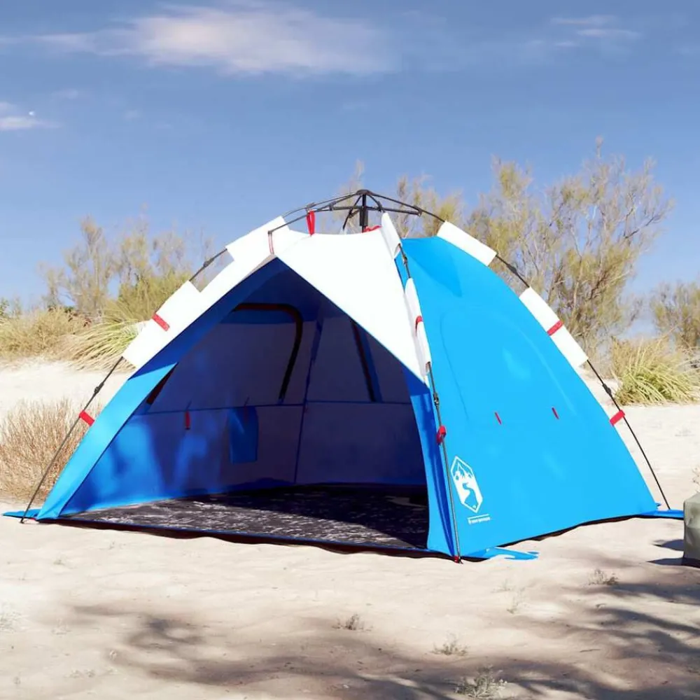 Buitensport*vidaXL Strandtent 3-persoons waterdicht snelontgrendeling azuurblauw