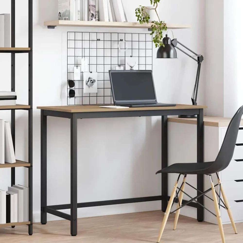Kantoormeubelen*vidaXL Tafel Artisan Eiken 80 x 50 x 76,5 cm Engineered hout en staal artisanaal eikenkleurig