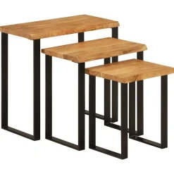 Tafels*vidaXL Tafeltjesset 3 st met natuurlijke rand massief acaciahout Bruin en zwart