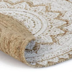 Woon- & Tuinaccessoires*vidaXL Tapijt met print rond 90 cm gevlochten jute
