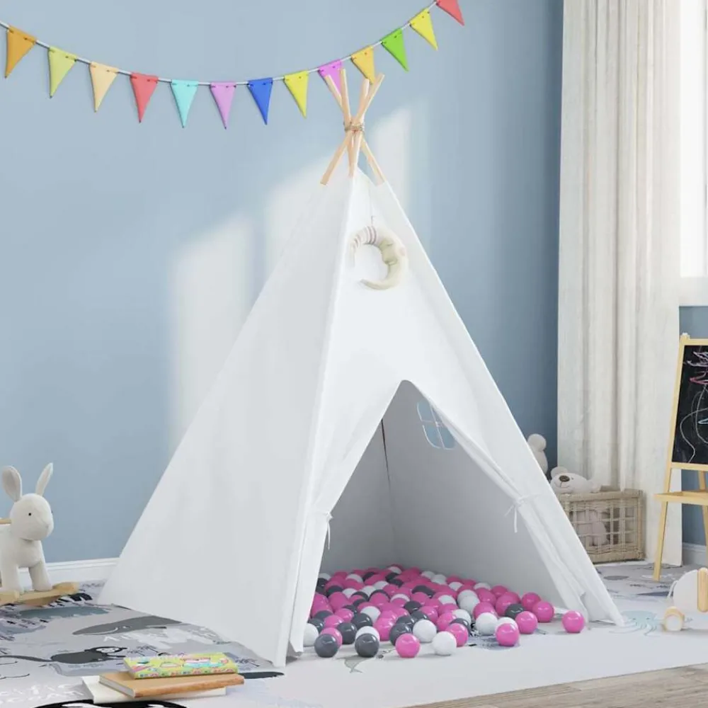 Buitenspeelgoed*vidaXL Teepee Tent Wit 120 x 120 x 150 cm Stof en Plastic Wit/grijs/roze